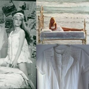 VINTAGE | SMOCKED EMBROIDERED FLORAL TRAD WIFE BABYDOLL ROBE + NIGHTGOWN SET